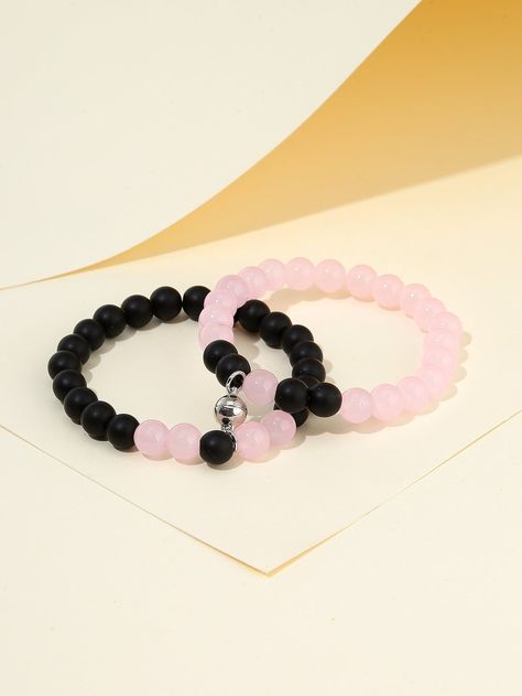 Couple Beaded Bracelets, Matching Bead Bracelets, Anime Bracelet, Bracelets Bff, Kids Bead Bracelet, Relationship Bracelets, Pink Beaded Bracelets, Bff Jewelry, Bff Bracelets