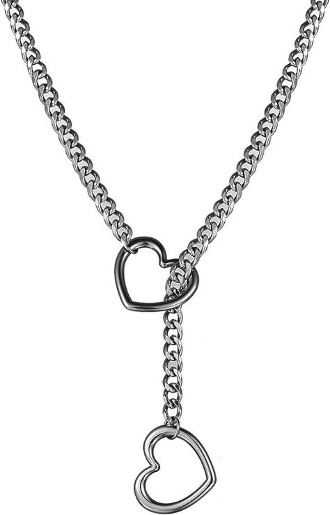 Heart O-ring Slip Chain Choker Necklace for Women Stainless Steel Cuban Chain Heart Necklace Punk Rock Collar Necklace Adjustable Lariat Y Necklace for Men (Black) : Amazon.ca: Clothing, Shoes & Accessories Slip Chain Necklace, Slip Chain, Boho Style Accessories, Women Choker Necklace, Chain Heart, Retro Accessories, Mixed Metal Jewelry, Y Necklace, Statement Choker