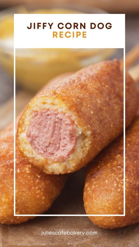 Looking for a corn dog recipe you can easily make yourself at home? Well, here it is!🌽Since I discovered that you could make them by using Jiffy Cornbread Mix, I never returned. And these Jiffy Corn Dogs are a true delight to make yourself — it's the perfect deep fry project!📌It does take some skill, but it's nothing you cannot master in half an hour. As far as corn dog recipes go, this one is my favorite.🎀And I love dipping my homemade corn dogs into sauces I mix at home! #corndog #cornbread Corn Dog Batter Recipe, Jiffy Corn Dogs, Baked Corn Dogs, Leftover Corn, Corn Dog Batter, Homemade Corndogs, Corndog Recipe, How To Make Corn, Baked Corn