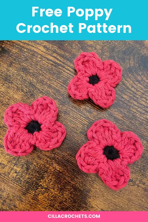 Crochet Poppy Free Pattern, Crochet Poppy, Crochet Blog, Remembrance Day, Yarn Crafts, Simple Patterns, Free Crochet Pattern, Free Crochet, Poppies