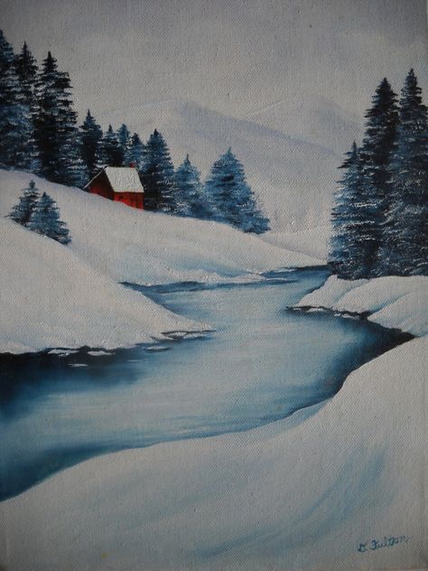 Original Oil Painting Canvas Winter Wall Art, Winter Landscape, Snow Landscape 9 x 12, Snow Painting Original Canvas, Winter Wall Art, Gift This is my original oil painting on a 9x12 inch canvas....looking COLD!  (Here in Central Texas we never get this kind of snow!) USPS shipping with tracking number. Thank you. Doris in Texas Winter Paintings, Snow Painting, Christmas Tree Canvas, Landscape Snow, Wall Art Winter, Monochromatic Art, Snow Landscape, Winter Landscape Painting, Painting Snow