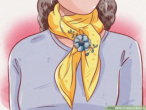 Brooch On Scarf, How To Wear A Scarf With A Pin, Wearing A Brooch, Scarf With Brooch How To Wear, How To Wear A Brooch With A Scarf, How To Wear Vintage Jewelry, Wearing Brooches Ideas, How To Style A Brooch, Ways To Wear A Brooch