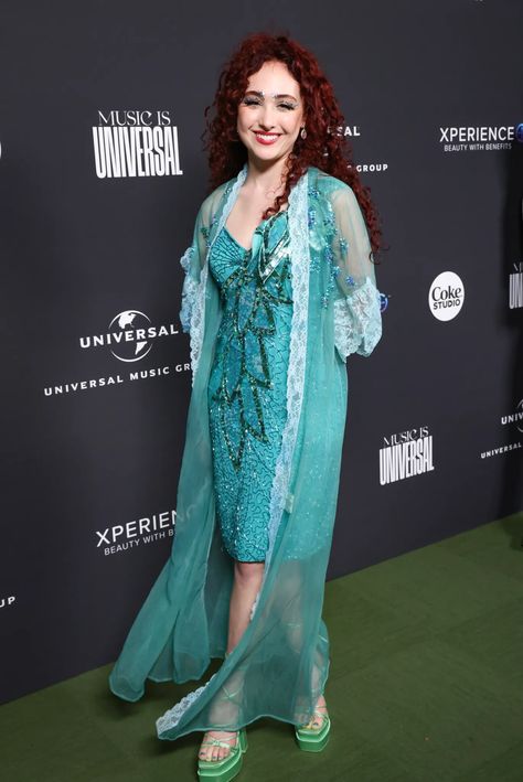 chappell roan at universal music's grammys 2023 afterparty at milk studios in los angeles, CA. photographed by rodin eckenroth for getty images.  february 5th, 2023 Chapelle Roan Casual, Chappell Roan Blue Dress, Chapple Roan Halloween Costume, Causal Chappel Roan, Chappell Roan Mermaid Outfit, Casual Chappell Roan Outfit, Chappell Roan Casual Outfit, Chappel Roan Halloween Costume, Chappell Roan Mermaid