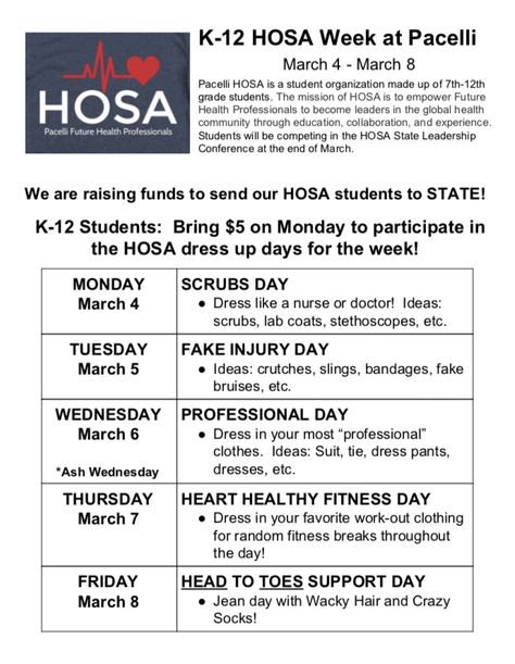 Hosa Week Ideas, High School Activities, Student Organization, Health Club, School Fundraisers, Health Science, Health Professionals, New Tricks, School Activities