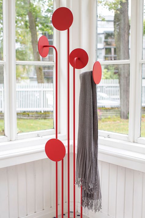 Happy Coat Rack on Behance Modern Coat Rack, Clothes Stand, Metal Furniture Design, Hanger Design, Creation Deco, Rack Design, Coat Stands, Steel Furniture, Red Coat