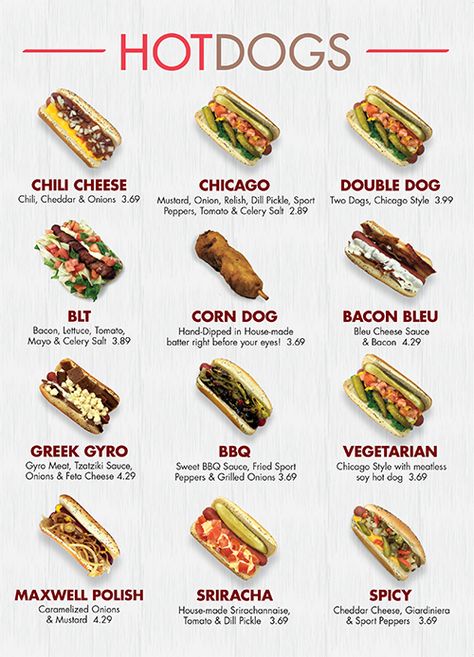 hot dog menu board Avocado Hot Dog, Hot Dog And Sausage Bar, Hot Dog Menu Ideas, Hot Dog Board Ideas, Different Hot Dog Styles, Best Food Truck Food, Gourmet Hotdogs Recipes, Burger Menu Ideas, Hot Dogs Negocio Ideas