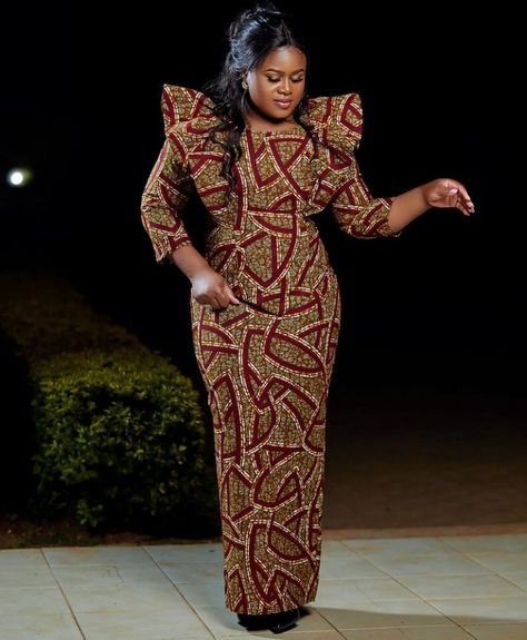 Brown Ankara Dress Styles, Ankara Flair Long Gown Styles, Ankara Long Big Gown Styles, Ankara Big Gown For Women, Ankara 3/4 Gown, Big Gown, Kampala Kaftan Styles For Women, Matured Ankara Gown Styles, Fashion Week London