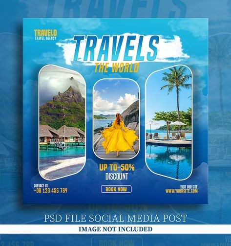 Tour Travel Social Media Post, Travel Banner Design Ideas, Tours And Travels Creative Ads, Resort Social Media Post, Travel Ads Design, Travel Post Design, Travel Social Media Design, Travel Design Poster, Travel Creative Ads