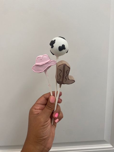 Cowgirl hat & boots Pink Cowgirl Cake Pops, My First Rodeo Cake Pops, Disco Cowgirl Cake Pops, Rodeo Cake Pops, Cowgirl Cake Pops, Western Cake Pops, Cowgirl Birthday Cakes, Cowboy Birthday Cakes, Cowgirl Barbie