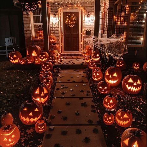 Outdoor Halloween Decor Front Yards, Halloween Outdoor Decorations Diy, Halloween Window Silhouettes, Outdoor Halloween Decor, Halloween Decoration Ideas, Jack O Lanterns, Halloween Front Porch, Halloween Outdoor, Diy Outdoor Decor