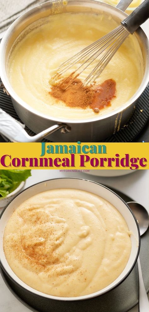 Jamaican Cornmeal Porridge, Corn Meal Porridge, Jamaican Cornmeal Porridge Recipe, Cornmeal Porridge Recipes, Cornmeal Porridge, Jamaican Breakfast, Cornmeal Recipes, Carribean Food, Jamaican Cuisine