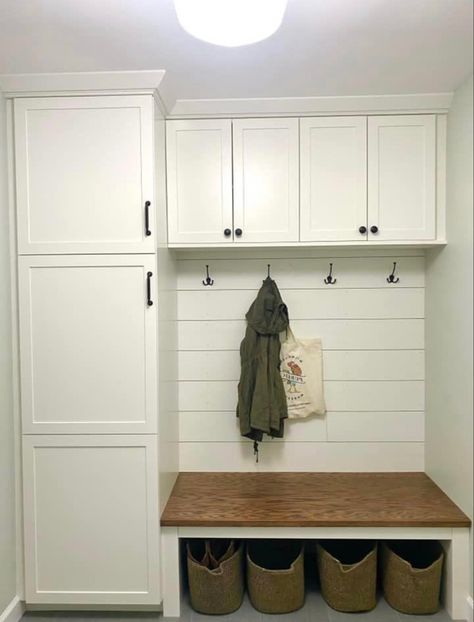 Mudroom With Closet And Bench, Laundry Room With Hall Tree, Mud Room L Shape, Laundry Room Coat Rack And Bench, Laundry Room Bench With Storage, Mud Room Inspiration, Mudroom Laundry Room Storage, Simple Mud Room Ideas, Mudroom 2023