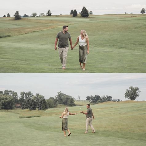 On the green with these two @samiwasmund and @evan_kruse11 for the dreamiest engagement session ever! ✨✨✨ This was part two of engagement photos for this beautiful couple 🤍 the first in Indiana where they now call home together and here for some closer to home in the lovely state of Illinois on the most beautiful golf course @woodbinebend ⛳️ I don’t golf, but I just might have to start to spend more time on this gorgeous course! A huge thanks to Woodbine’s manager, Mike, for being so he... Engagement Photos On Golf Course, Golf Course Family Photoshoot, Golf Course Couple Photos, Golf Course Engagement Photoshoot, Golf Course Engagement Photos, Golf Course Photoshoot, Golf Engagement Photos, Couples Golfing, Home Together