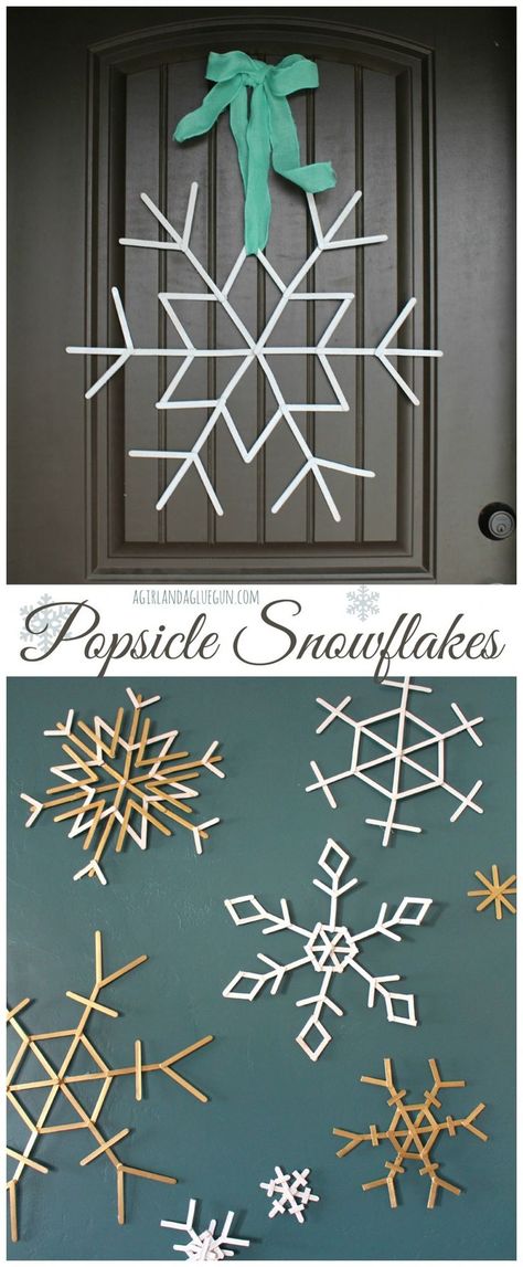 Popsicle stick snowflakes--cute and easy craft--and the possibilities are endless! Popsicle Snowflakes, Popsicle Stick Snowflake, Diy Christmas Decorations, Popsicle Stick Crafts, Soyut Sanat Tabloları, Popsicle Stick, Christmas Break, Bee Crafts, Easy Craft