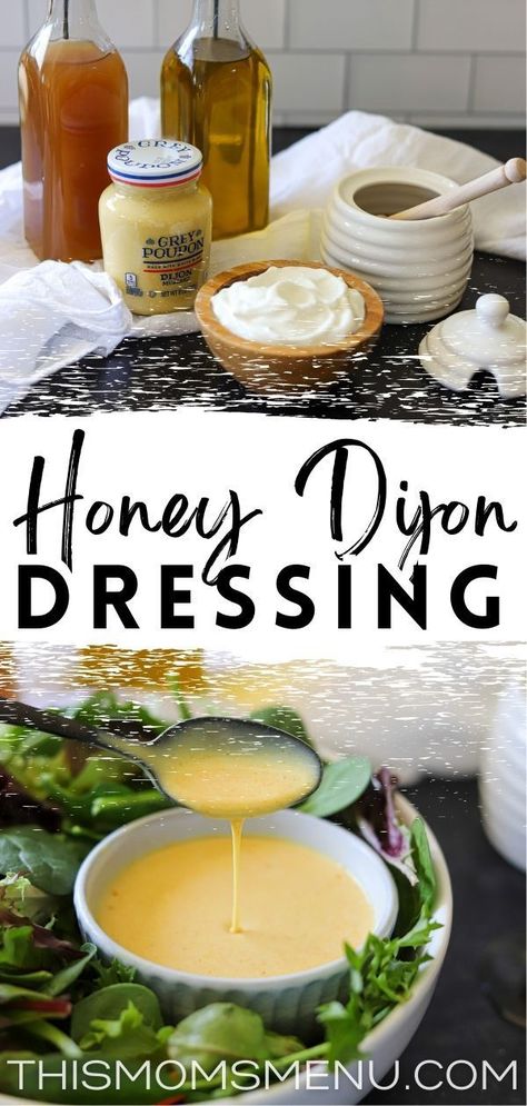 This easy homemade honey dijon dressing is the perfect sweet and tangy topping for salads, or as a dip for chicken tenders! Honey Dijon Salad, Dip For Chicken, Dijon Salad Dressing, Dijon Dressing Recipe, Dijon Vinaigrette Dressing, Dijon Salad, Chicken Tender Salad, Low Carb Salad Dressing, Honey Dijon Dressing