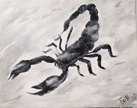 "Black and white art scorpion" painted by Faith K Montoya Scorpion Painting, Scorpion Artwork, Tattoo 2024, Tinta China, Black And White Art, Painting Inspo, Arte Sketchbook, Ink Painting, White Art