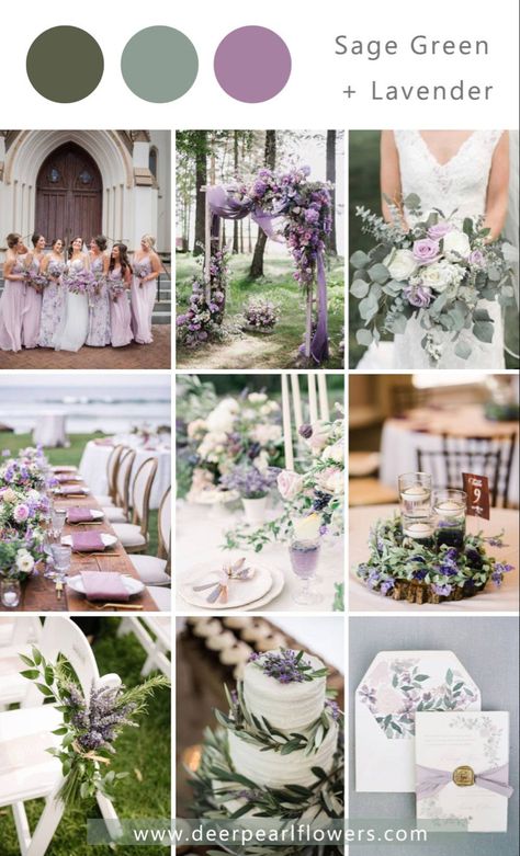 March Wedding Colors, Lavender Wedding Colors, Lavender Wedding Theme, Sage Green Wedding Colors, Wedding Theme Color Schemes, Purple And Green Wedding, Wedding Color Palettes, Wedding Color Combos, Purple Wedding Theme