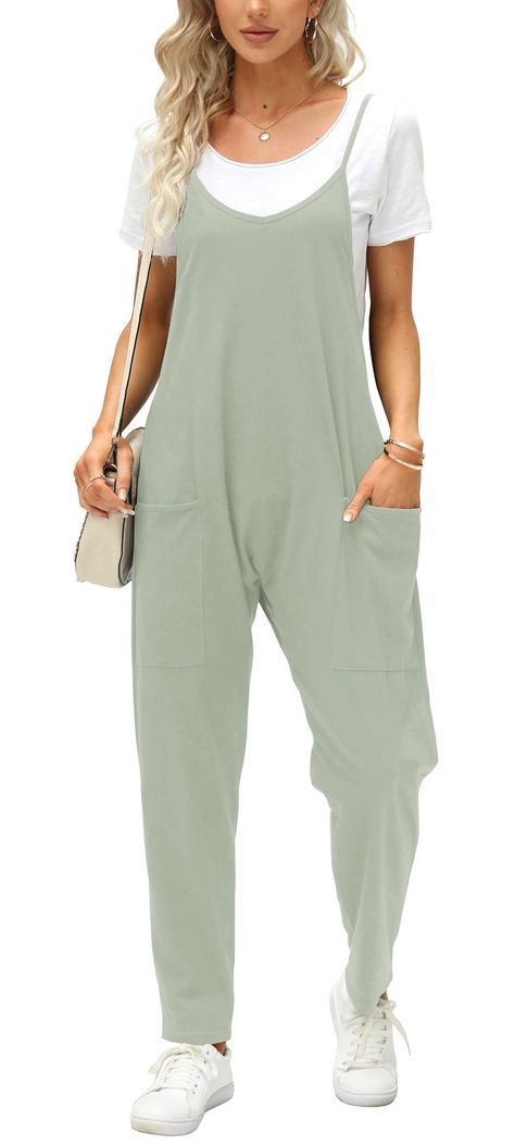 PRICES MAY VARY. Material: Our summer jumpsuit for women is made of cotton, polyester and spandex fabric, lightweight, stretchy, soft and comfortable to wear. The "White" romper is a little see through, suggest wear a nude or light color underwear Features: Women sleeveless overalls, with relaxed fit design, solid color, two oversized patch pockets, long-rise silhouette, small zip pocket at back, long pants jumpsuits, v neck and racerback, cute and stylish outfits for women Match: Womens one pie Baggy Overalls, Long Pant Jumpsuit, Summer Jumpsuit, Jumpsuit For Women, Overall Jumpsuit, Jumpsuit Summer, White Romper, Romper Outfit, Back To School Outfits