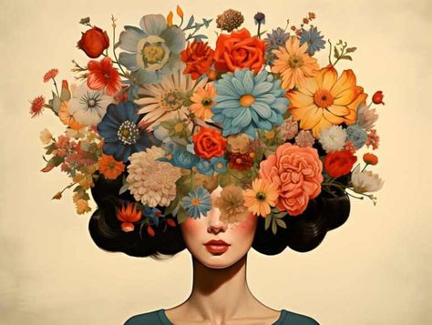 General Anesthesia, Flower On Head, Modern Art Style, Brain System, Referred Pain, Brain Mapping, Glam Wedding Makeup, Modern Art Styles, Girl With Flowers