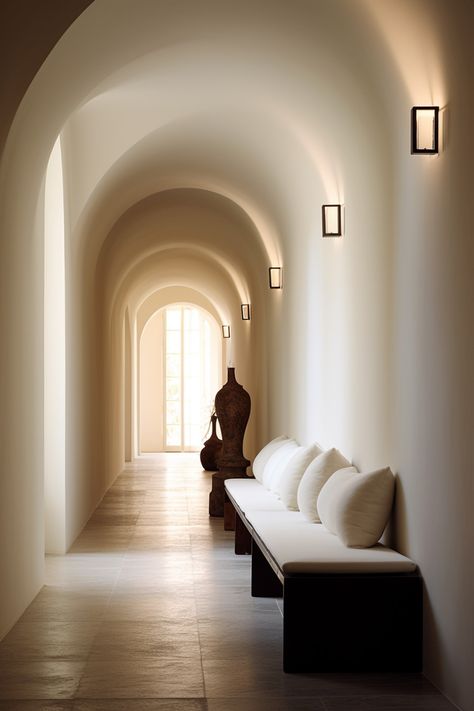 Hallway inspired by a combination of Japanese furniture and objects with rounded plaster walls and ceiling. Let me know what you think! - #interiordesign #japandi #wabisabi #hallway #serene #soft