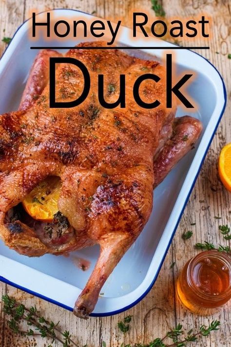 If you are looking for something a little bit different to serve on Christmas day, then why not try this Honey Roast Duck. Crispy roasted duck with a little sweetness from the honey and orange and a hint of thyme. The festive season doesn't have to be all about turkey, and your guests might appreciate the change. This recipe couldn't be easier, and it's cooked to perfection thanks to the Thermapen. #duck #thermapen #roastduck #duckalorange #orangeduck via @hhhdannii Whole Duck Recipes, Roasted Duck Recipes, Goose Recipes, Slow Cooker Roast Beef, Roasted Duck, Roast Duck, Roast Chicken Recipes, Duck Recipes, Roast Dinner