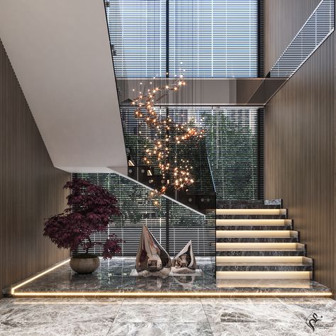 Double Height Entrance Foyer Ceiling Design, Adaptable Architecture, Luxury Stairs, تحت الدرج, Minecraft Decoration, Staircase Interior Design, Luxury Staircase, Modern Stair Railing, Staircase Design Modern