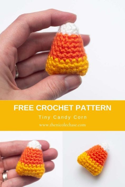 Free Candy Corn Crochet Pattern for Halloween Candy Corn Garland Crochet, Crocheted Candy Corn, Crochet Candy Corn Pattern Free, Candy Corn Crochet Pattern, Nicole Chase, Candy Corn Crochet, Corn Crochet, Diy Crochet Amigurumi, Crochet Candy