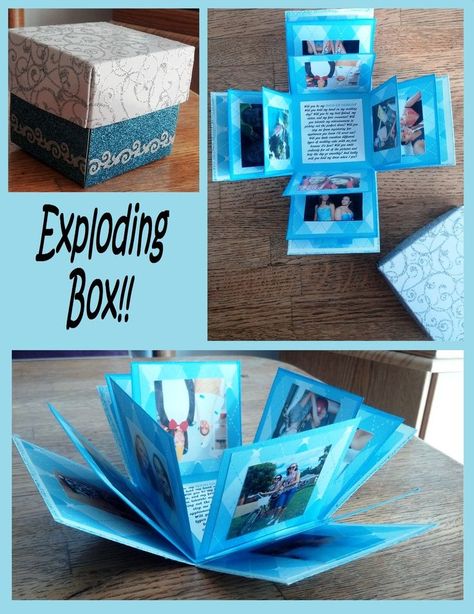 Lovely exploding photo box ♥ Made one of these for my German exchange partner last year :) Diy Christmas Gifts For Boyfriend, Saint Valentin Diy, Hadiah Diy, Valentines Bricolage, Kraf Kertas, Anniversaire Diy, Diy Jul, Skirt Diy, Hari Valentine