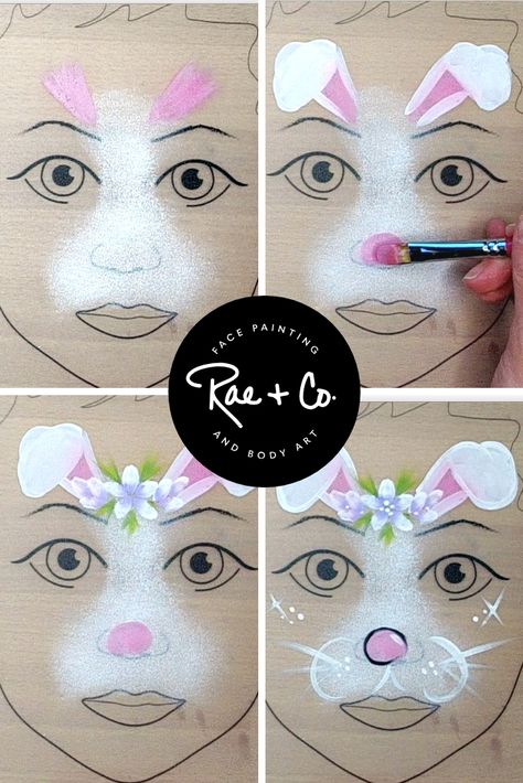 Simple Bunny Face Paint, Easter Bunny Face Paint Easy, Girl Face Painting Easy, Easy Easter Face Painting Designs, Face Paint Tutorial Step By Step, Easter Facepainting Ideas Easy, Easy Easter Face Paint, Spring Face Paint Ideas, Easter Egg Face Paint