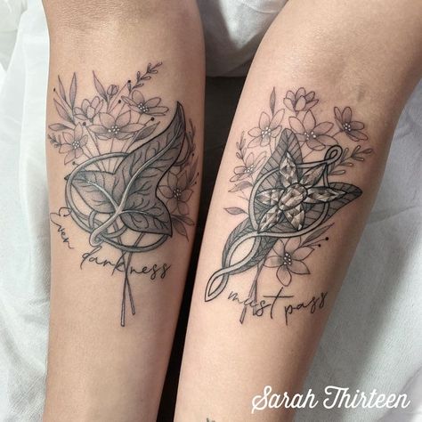 101 Amazing Lord Of The Rings Tattoos You Will Love! | Outsons | Men's Fashion Tips And Style Guide For 2020 Book Tattoo Ideas Sleeve, Leaf Of Lorien Tattoo, Tree Of Gondor Tattoo, Elvish Tattoo, Hobbit Tattoo, Musician Tattoo, Tolkien Tattoo, Ring Tattoo Designs, Bestie Tattoos