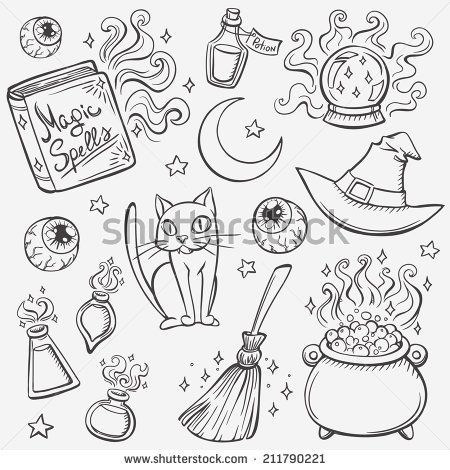 Gothic Clipart, Doodles Ideas, Bujo Doodles, Drawing Doodles, Cat Sketch, Doodle Inspiration, Halloween Witches, Sketch Style, Halloween Banner