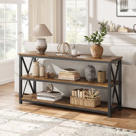 17 Stories Ayeln 55.1'' Console Table | Wayfair Table For Entryway, Industrial Console Table, Entryway Table With Storage, Sofa Table Decor, Narrow Entryway Table, Industrial Console, Table Behind Couch, Long Sofa Table, Wood Sofa Table