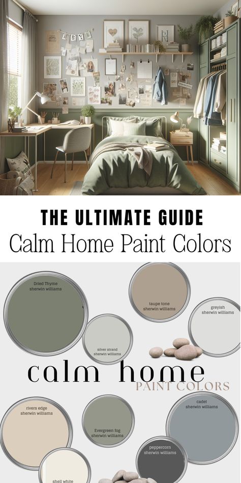 calm home paint colors Old Home Paint Colors, Craftsman Home Interior Paint Colors, Repainting House Interior Wall Colors, Farmhouse Bedroom Paint Colors Wall, Farmhouse Pallet Paint Colors, Mud Room Wall Colors, Paint Color For Gray Floors, Cottage Paint Palette, House Paint Schemes Interior