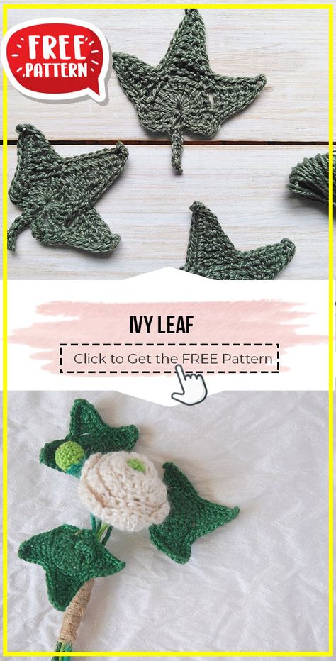 crochet Ivy Leaf free pattern - FREE Crochet Leaf Pattern for Beginners. Click to Get the Pattern #Leaf #crochetpattern #crochet via @shareapattern.com Crochet Ivy Leaf Free Pattern, Crochet Ivy Leaves Free Pattern, Crochet Ivy Leaf, Crochet Ivy, Crochet Vines, Crochet Leaf Free Pattern, Crocheted Plants, Crochet Flower Basket, Ivy Crochet