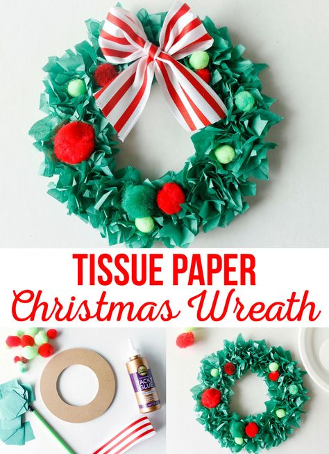 Paper Christmas Wreath, Paper Wreath Diy, Snowflake Paper, Christmas Wreath Craft, Tissue Paper Crafts, Christmas Wreaths Diy Easy, Paper Christmas Decorations, Christmas Gifts To Make, Christmas Crafts For Kids To Make