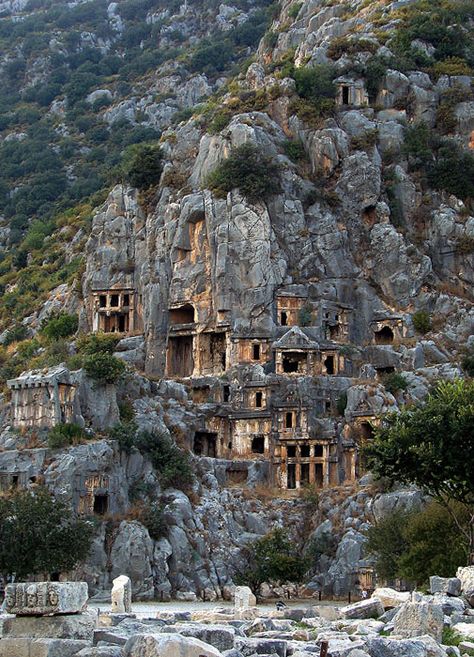 Rock-cut tombs in Myra, an ancient town in Lycia, Turkey. Paul stopped here on his way to Rome to meet the mighty Roman emperor.. Architecture Antique, Matka Natura, Breathtaking Places, Gdansk, Bhutan, Ancient Architecture, Rock Formations, Incredible Places, Alam Semula Jadi