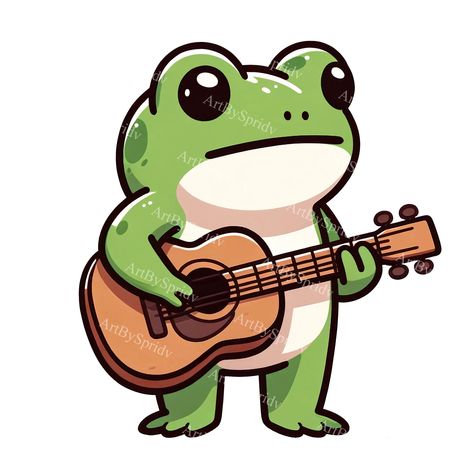 Frog Playing Guitar Drawing, Cartoon Playing Guitar, Cartoon Art Animals, Cute Frog Cartoon, Frog Playing Guitar, Cartoon Frogs, Guitar Cartoon, Games Fabric, Guitar Png