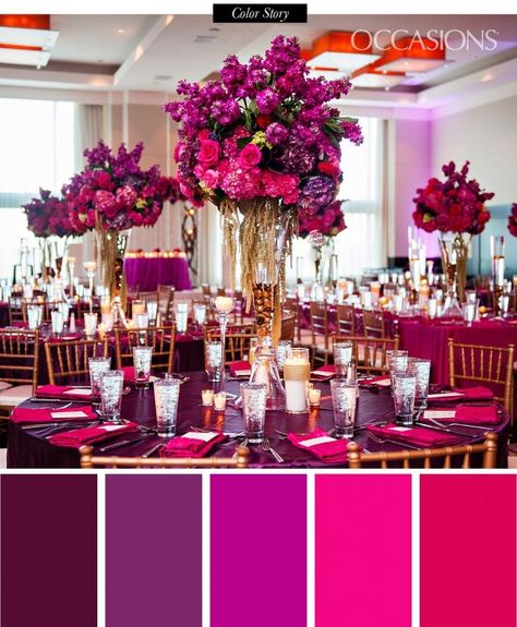 Magenta Theme Wedding, Fuschia And Red Wedding, Pink Purple Red Party Decor, Fuschia Wedding Theme, Fuschia Wedding Decorations, Fucsia Wedding, Magenta Wedding Colors, Fuchsia Wedding Colors, Dark Pink Wedding