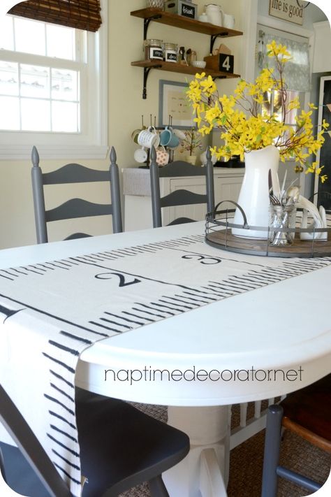 DIY No Sew Ruler Table Runner Ruler Table, Diy Table Runner, Table Runner Diy, Paper Table, Trendy Sewing, School Memories, Craft Rooms, Sewing Rooms, No Sew