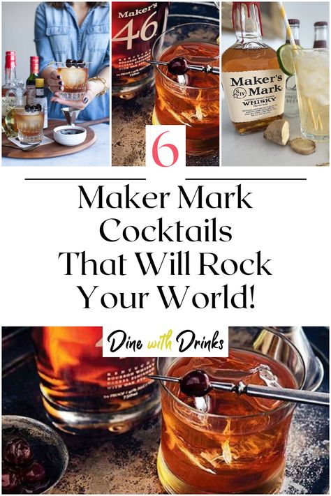 Collage of 4 maker mark cocktails. Drinks Made With Makers Mark, Drink Shaker Recipes, Drinks With Makers Mark, Makers Mark Cocktails, Premixed Cocktails, Cocktail Shaker Recipes, Blackberry Cocktail, Mixology Recipes, Whiskey Sour Recipe