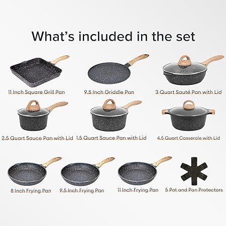 nduction Granite Coating Cookware Sets with Frying Pan, Saucepan, Sauté Pan, Griddle Pan, Crepe Pan, Cooking Pots, PFOA Free, (Grey, 20pcs Set) Gray Granite, Kitchen Cookware Sets, Crepe Pan, Nonstick Cookware Sets, Induction Cooking, Frying Pans, Single Serve Coffee Makers, Pots And Pans Sets, Cooking Utensils Set