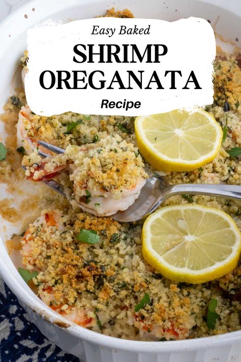 Shrimp Oreganata is a delicious Italian-American seafood dish that you might see on a restaurant menu. This scrumptious recipe combines fresh shrimp with lemon, garlic, breadcrumbs, and of course oregano. It is an easy baked shrimp recipe perfect as an appetizer or a main course. Shrimp Oreganata Recipe, Shrimp Oreganata, Oreganata Recipe, Shrimp With Lemon, Italian Shrimp, Easy Baked Shrimp, Lemon Pepper Salmon, White Shrimp, Bread Toppings