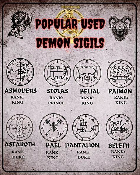 Demon sigils are fascinating symbols used in magical traditions to summon or control demons. 🧙‍♂️✨ Historically, these sigils have been featured in grimoires like the "Lesser Key of Solomon," offering power to those who know how to use them. 🔮 Modern techniques often involve transforming a demon's name into a unique design by removing vowels and repeating letters. 🖋️ In chaos magic, sigils are created by condensing a statement of intent into a symbol, which is then "charged" through medita... Demon Sigils Summoning, Types Of Sorcerers, Chaos Greek God, How To Summon Demons, How To Use Sigils, How To Summon A Demon, Demons Names, Sigil Magic Symbols, Evil Symbols