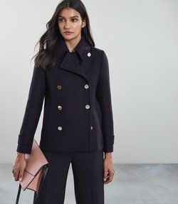 Women's Jackets, Winter Coats & Blazers for Ladies - Reiss Navy Peacoat, Pea Coats Women, Navy Coat, Cocoon Coat, Raincoats For Women, Cold Weather Outfits, Casual Winter Outfits, Pea Coat, Pearl Buttons