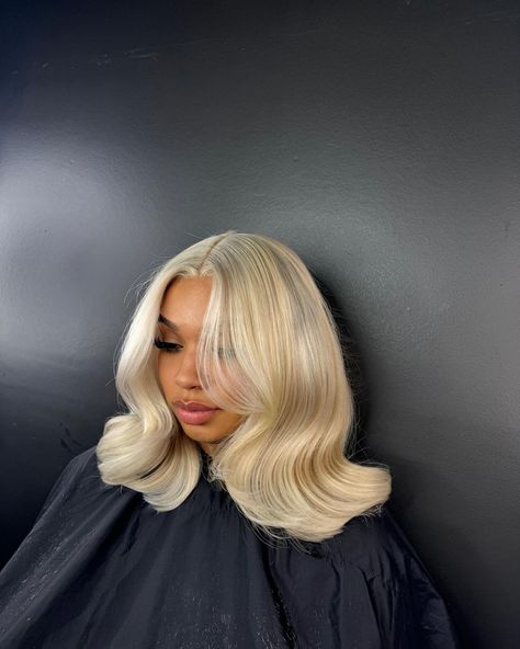 Hair By Jordan V. | It Ain’t Gone Be Sexy When I Get My Lick Back 🎶💋 Service: Frontal Wig Install | Custom Color: Toned Ash Blonde (wella t18) | Bob Cut… | Instagram Hairstyles To Wear With Graduation Cap, Tone 613 Frontal Wig, Curled Blonde Bob, Wig Up Do Hairstyles, Blonde Bob Layers, Layers On Wig, Up Do Wig Hairstyles, Blonde Wig Ideas, Blonde Bob Hairstyles For Black Women