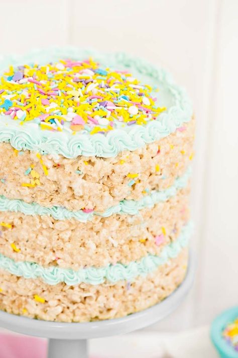 Rice Krispie Treats Cake, Rice Crispy Cake, Rice Krispie Cakes, Krispie Treats Recipe, Shower Desserts, Baby Shower Desserts, Rice Krispy, Cake Baking Recipes, Crispy Treats