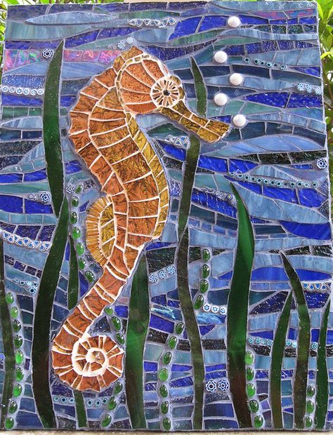 Seahorse for Simone | Flickr - Photo Sharing! Mosaic Sea Life, Mosaic Art Supplies, Seahorse Art, Mosaic Animals, Mosaic Art Projects, Mosaic Tile Art, Mosaic Madness, Glass Mosaic Art, Mosaic Artwork