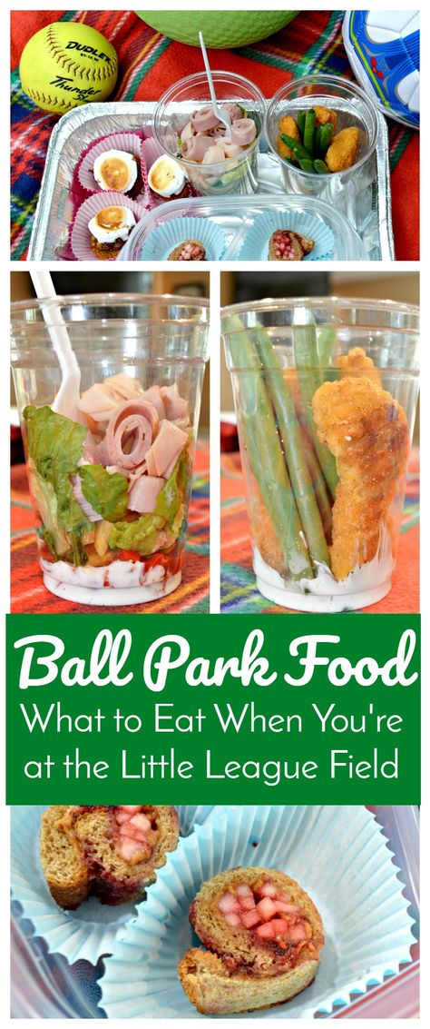 Ball Park Food - What to Eat When You're at the Little League Field Ball Game Night Dinners, Easy Ballfield Food, Tournament Weekend Food, Snacks For The Ballfield, Healthy Snacks For Softball Tournaments, Easy Baseball Tournament Food, Ball Tournament Food, Baseball Field Snacks, Travel Ball Snack Ideas