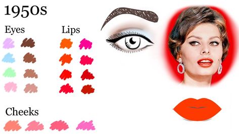 1950s Makeup Look, 1950s Makeup Tutorial, 1950 Makeup, Decade Makeup, 50s Hair And Makeup, Grease Fashion, 1950s Color Palette, 50's Makeup, 50s Italy