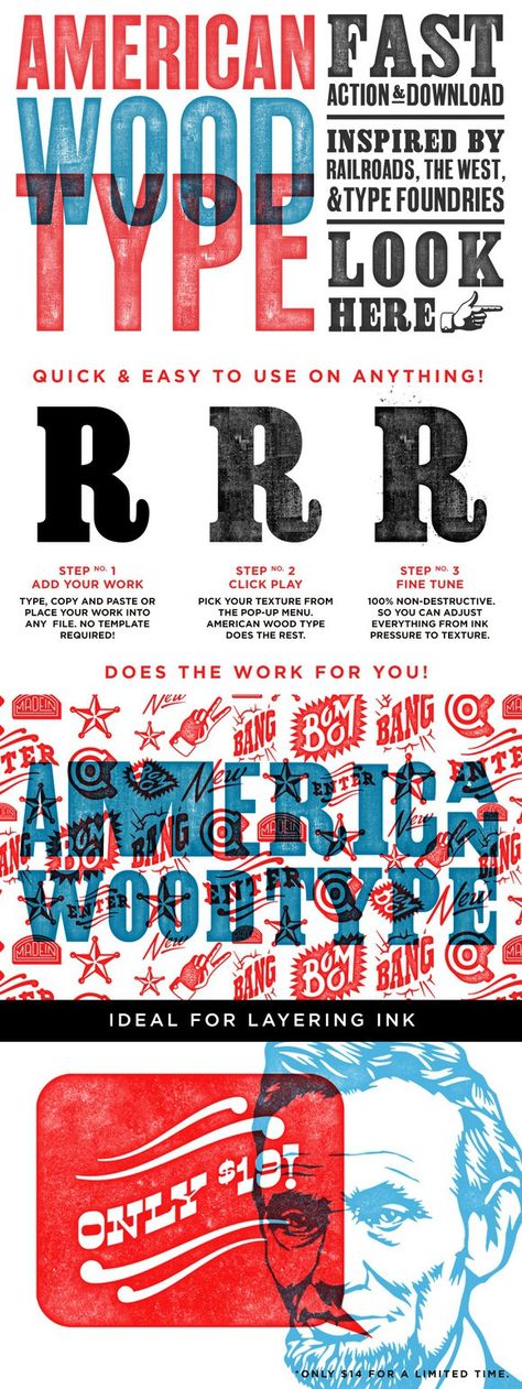 Wood Type Poster, Graphic Design Freebies, Type Treatments, Type Posters, Photoshop Action, Graphic Design Resources, Wedding In The Woods, Inbound Marketing, American Design